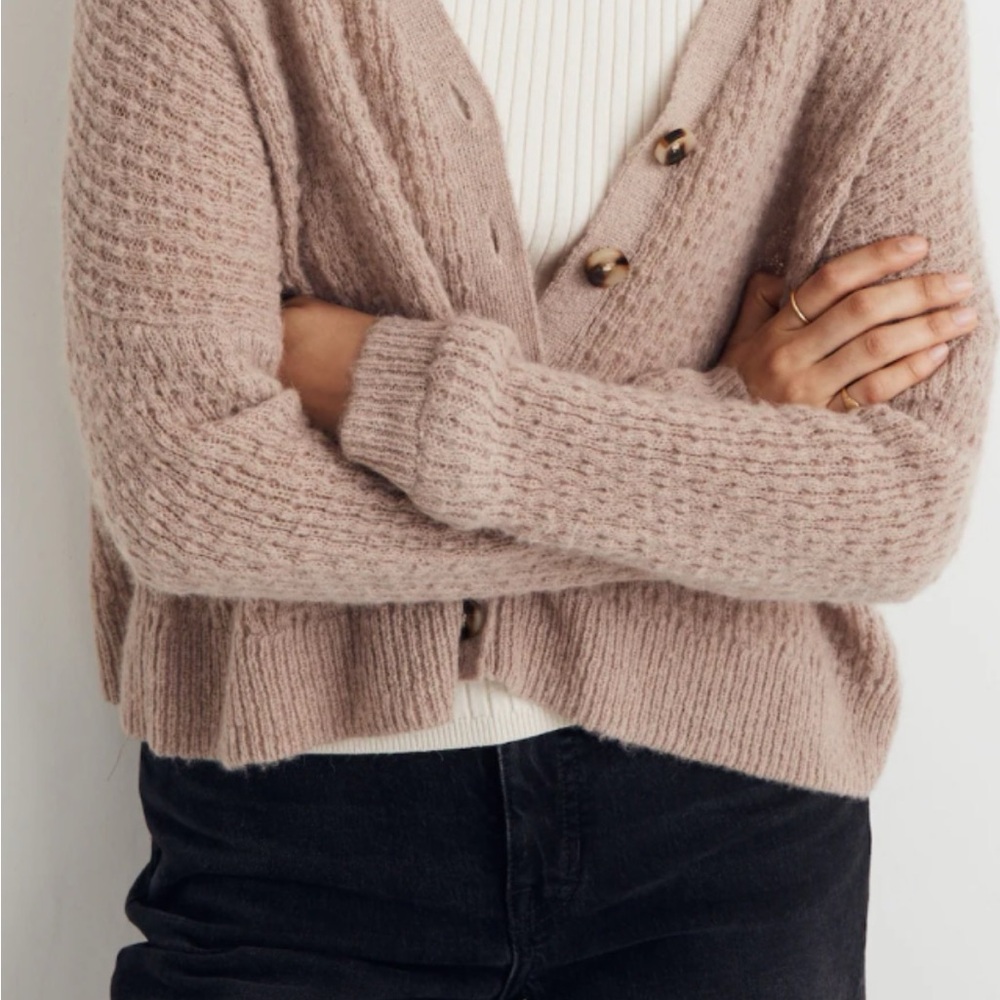 Madewell Cozy Crop Cardigan Sweater 
Heather Blush